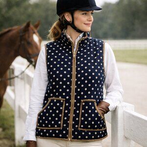 Bo Bel Quilted Polka Dot Vest L Navy Cream Lined Preppy